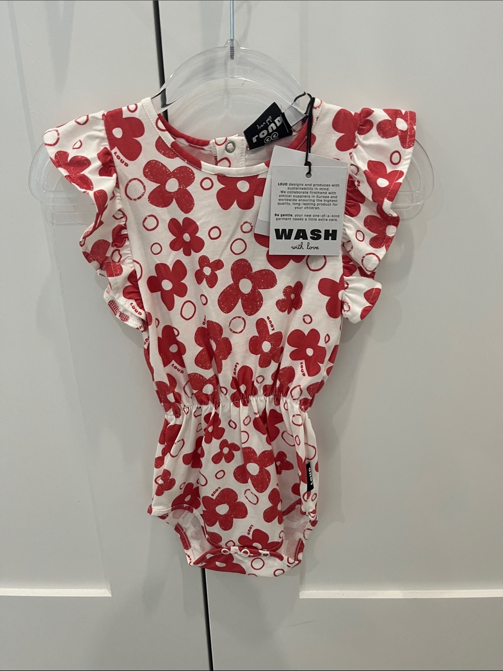 WASH Red Floral Ruffle-Sleeve Baby One-Piece